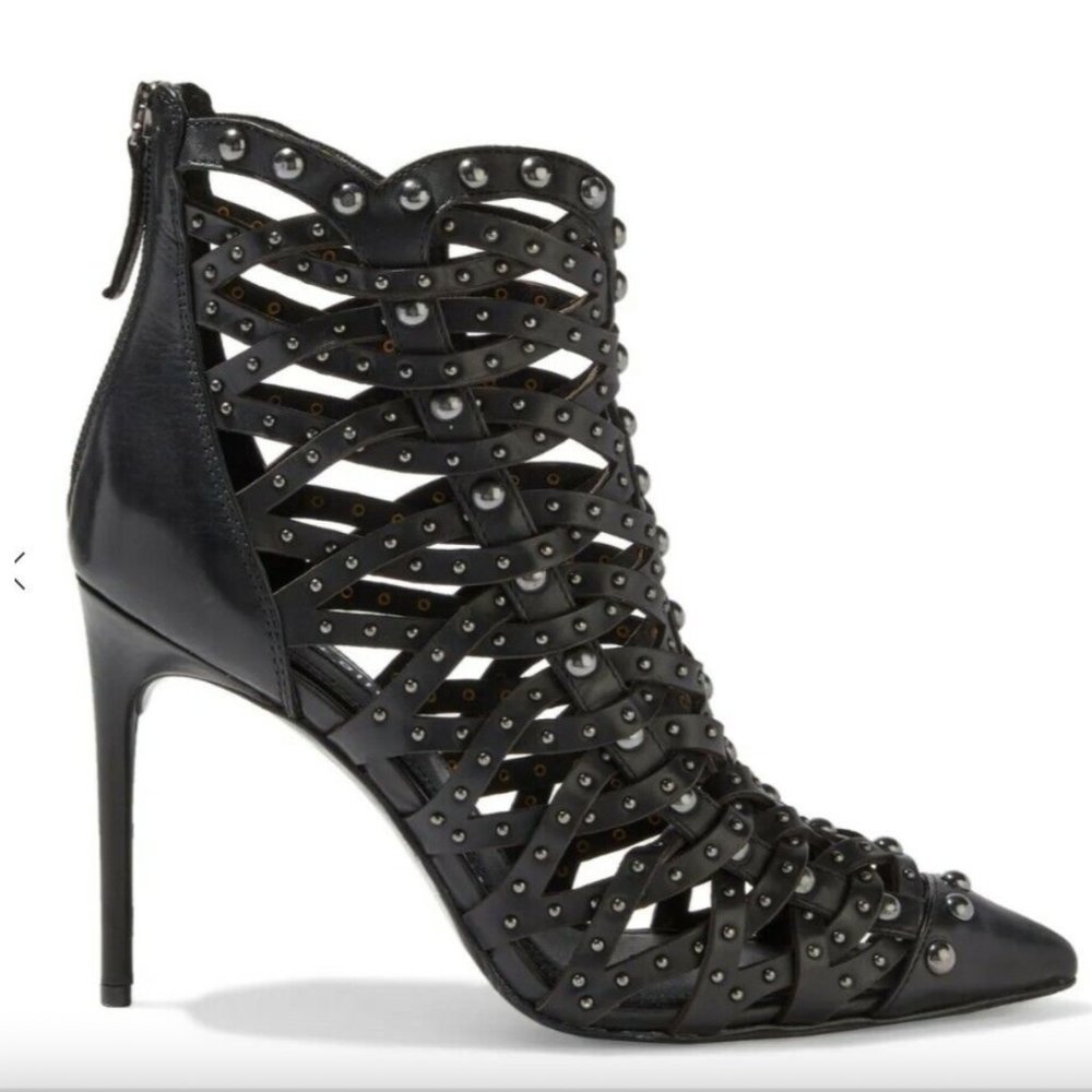 Alice + Olivia 'REIY' studded cage stiletto black sz 6/6.5 SEXXXXYYY Retail $595